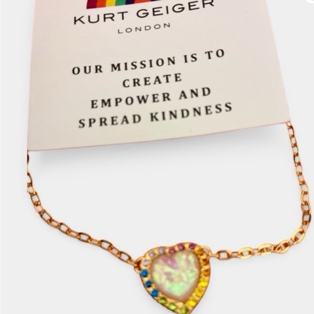 KURT GEIGER. MOTHER OF PEARL AND MULTI CRYSTAL HEART PENDANT
